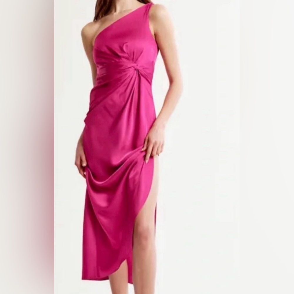 Abercrombie Women's One-Shoulder Satin Knotted Midi Dress - NWT